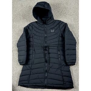 Reebok‎ Puffer Jacket Womens Medium Black Full Zip Hooded Parka Waterproof